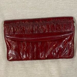 Genuine Eel Skin Red Clutch Bag Magnetic closure, zipper pocket and divided side
